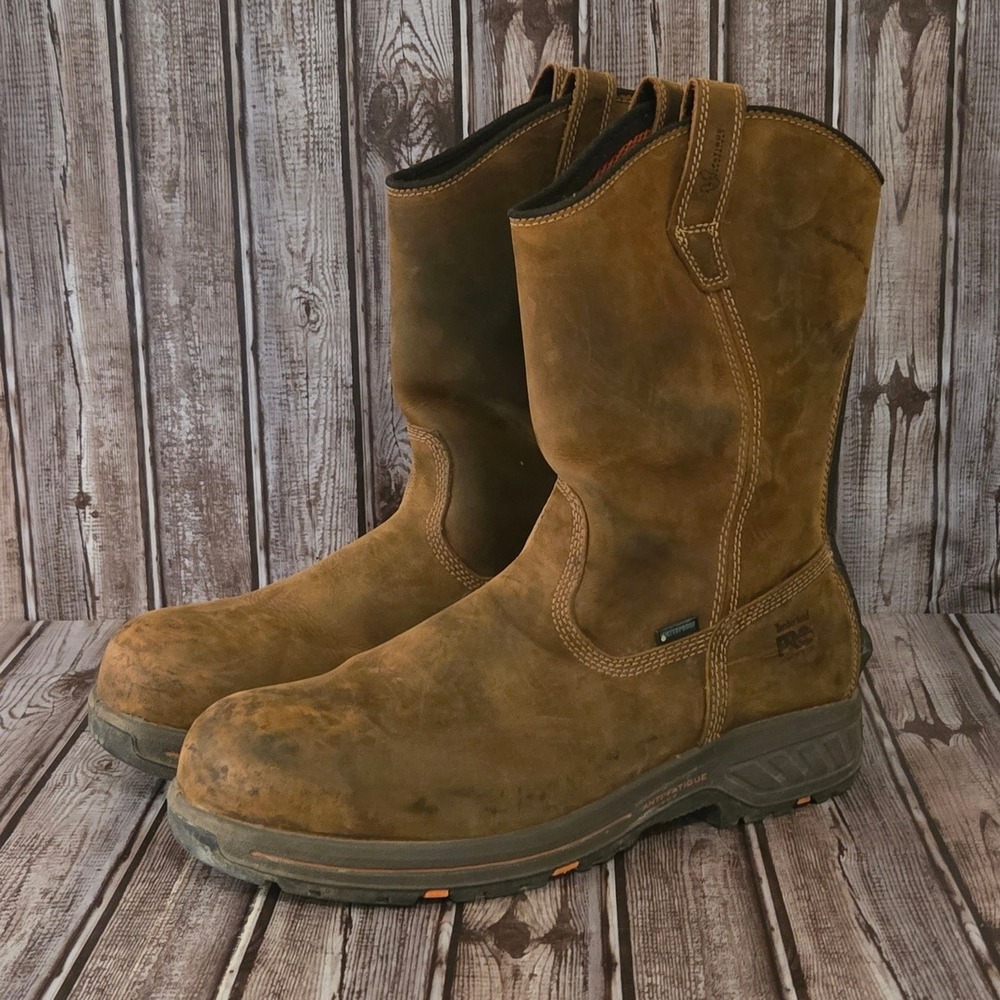 Sz 14 W Wide Mens Timberland PRO Helix HD Brown Waterproof Composite Toe Boots